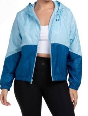 NWT Under Armour Two-Tone Blue Hooded Sport Windbreaker Jacket ■ Size Medium